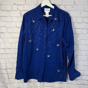 Vintage Quacker Factory Spiderweb Embellised Corduroy Buttondown Size Large